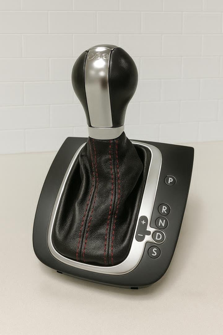 VW Golf MK6 Real Leather Black Red Line Stitching DSG Gear Shift Knob Lever Cover - Image 3