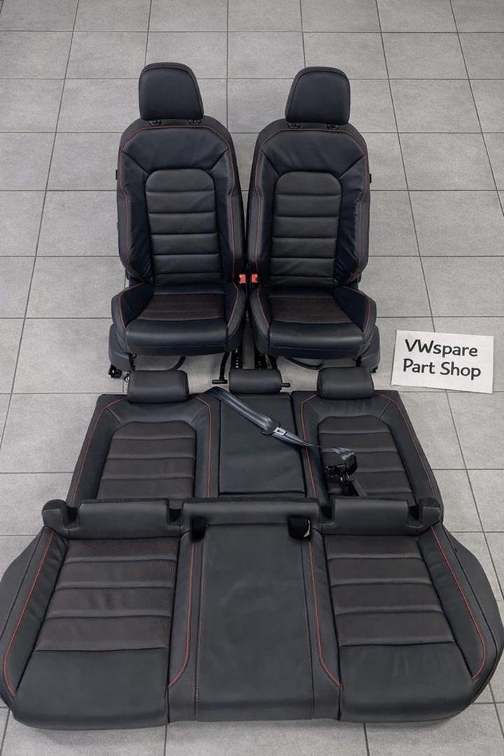 VW Golf 7 GTI TCR Leather Seat Black/ Red Stitching - Image 3